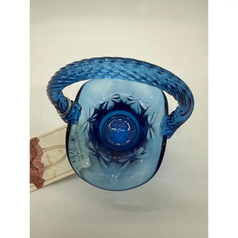 Vintage FENTON Wildrose & Bowknot Twilight Blue Mini Basket